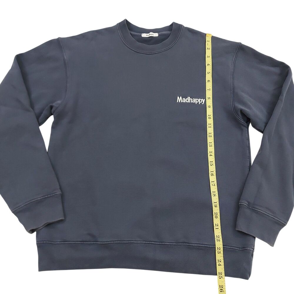 Madhappy Sweatshirt Womens Small Blue Cotton Embroidered Logo Crewneck Pullover - Picture 11 of 11